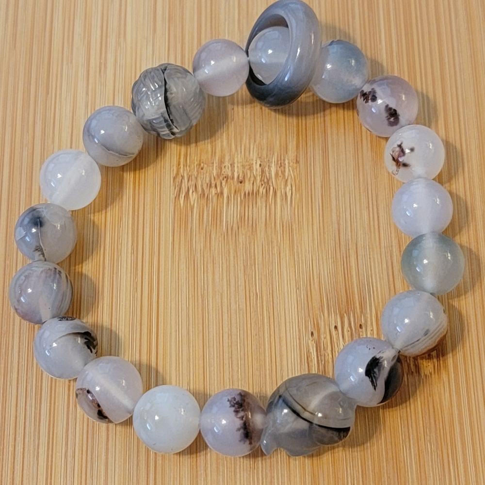 Artisan Gray Stone Bracelet with Iridescent Beads